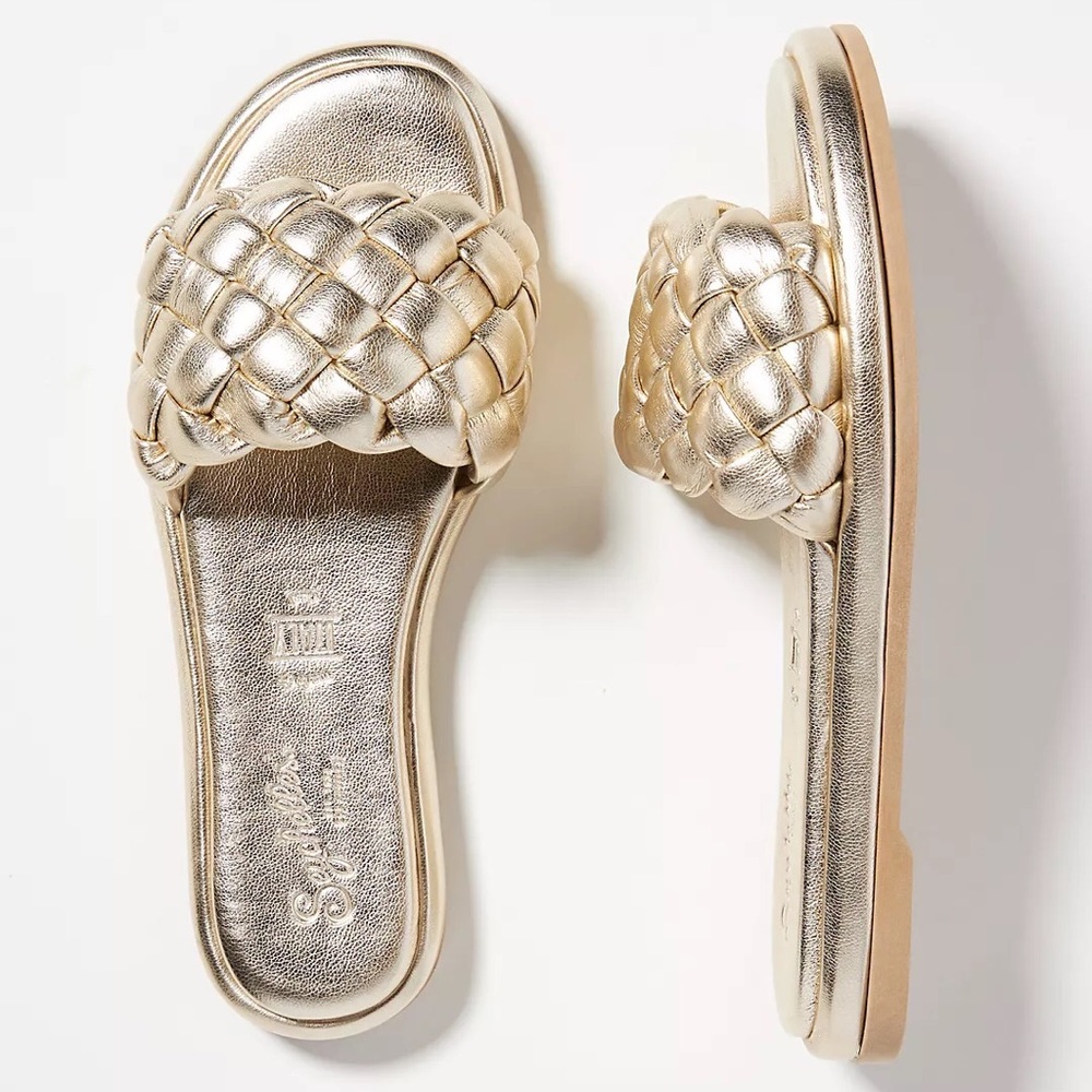 Seychelles Metallic Gold Braided Slide Sandals